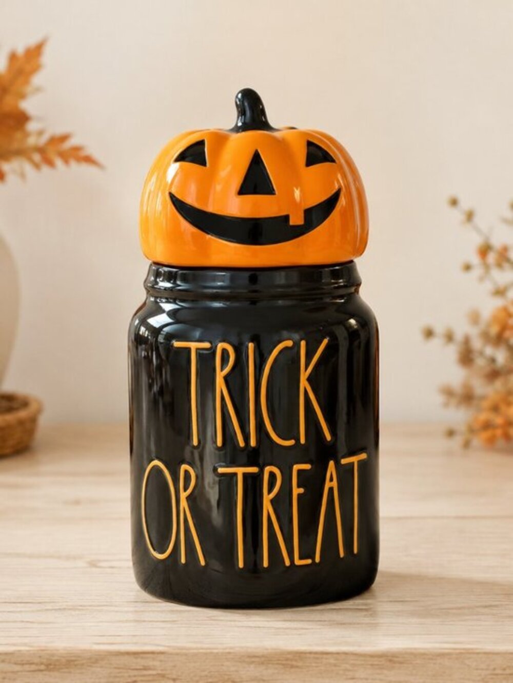 Rae Dunn Trick or Treat Black Halloween Canister Pumpkin Lid NWT